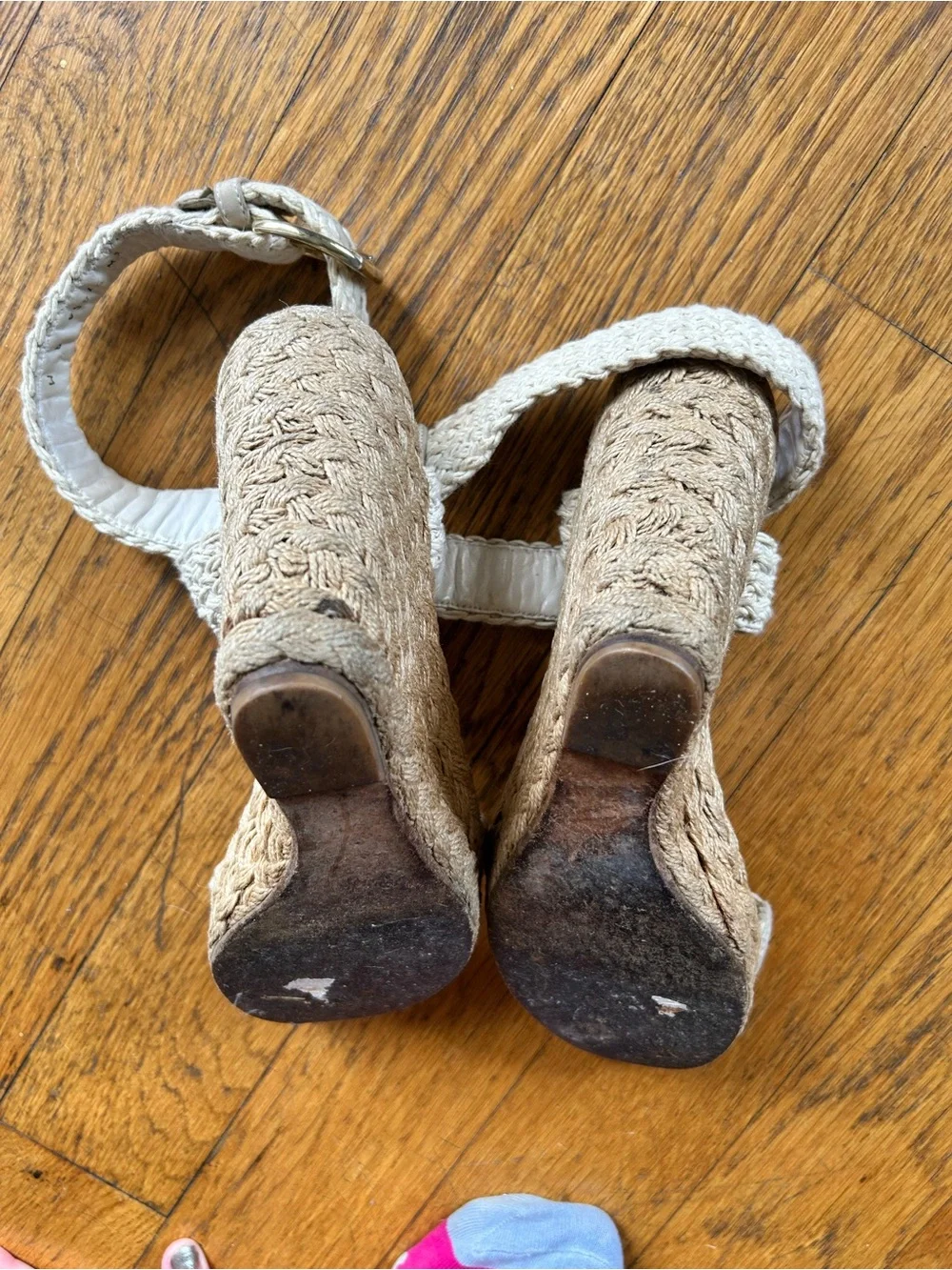 Stuart Weitzman Raffia Woven Wedges Nude Bone Size 8